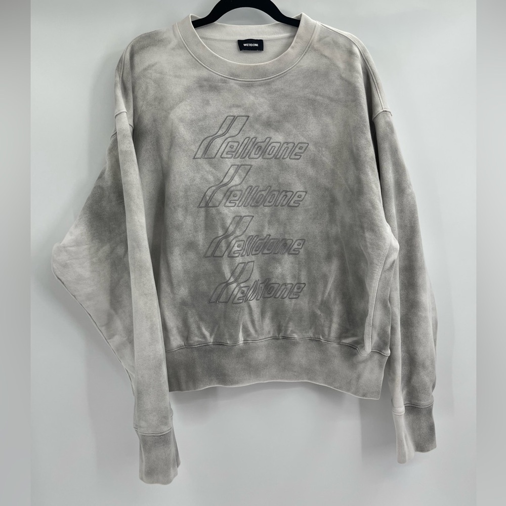 We11Done Men’s Unisex Reflective White Grey Logo Pullover Sweatshirt Size Medium